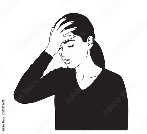 Woman's intense headache illustration showing severe stress, anxiety, and emotional exhaustion from overwhelming daily burdens and mental health struggles