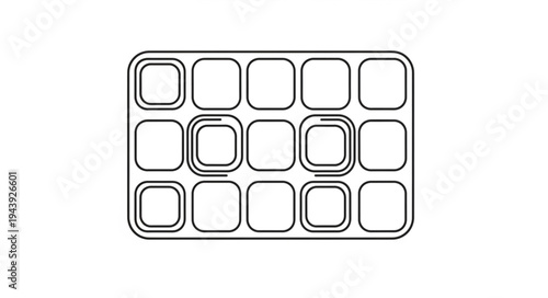 Empty ice cube tray with multiple compartments for freezing.