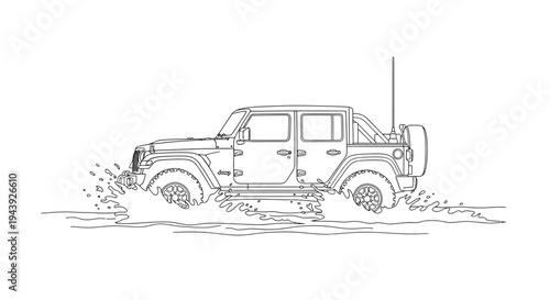 Jeep Wrangler 4xe driving through water splash, off-road adventure, electric vehicle concept