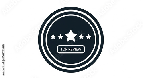 Top Review Badge with Stars and Circle Emblem.
