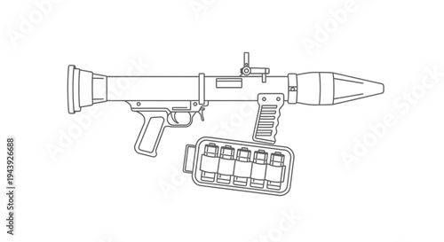 Line Art Illustration of a Rocket Launcher with Grenade Magazine