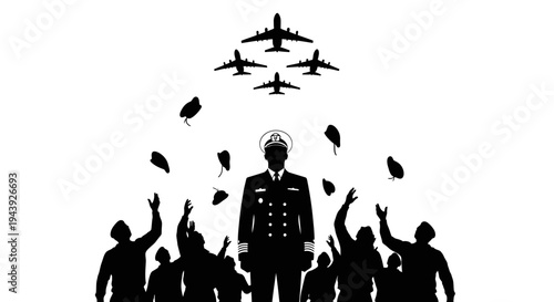 Military Funeral Ceremony: Air Force Flyover and Mourners in Silhouette