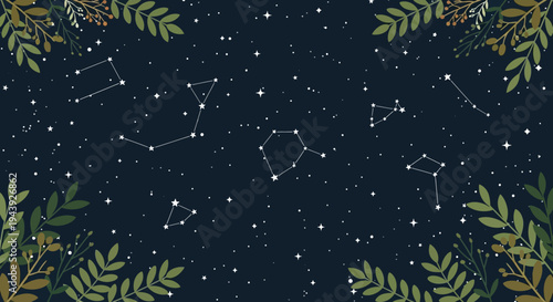Night Sky Constellations with Leafy Border