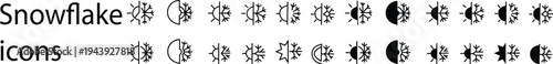 Snowflake icon set, winter symbol stars banner sparkle effect for holiday decoration, Christmas frames and seasonal festive design elements silhouette vector weather pictograms frost, web, infographic