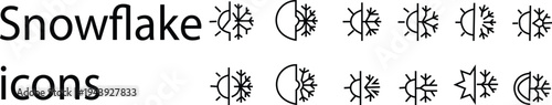 Snowflake icon set, winter symbol stars banner sparkle effect for holiday decoration, Christmas frames and seasonal festive design elements silhouette vector weather pictograms frost, web, infographic