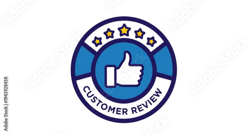 Customer review badge with thumbs up and five stars.