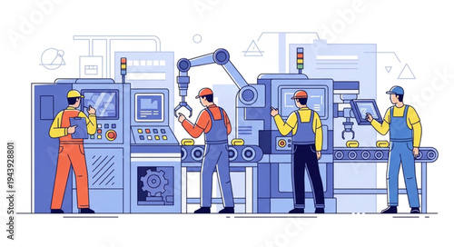 Industrial workers in factory setting.