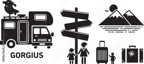 Family Travel Vacation Planning Road Trip Adventure Icon Set
