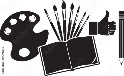 Creative Art Supplies and Thumbs Up Icon Graphic Design