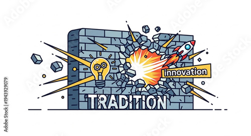 Innovation Breaking Through Brick Wall.