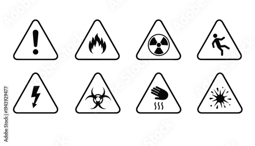 Warning sign icons set for safety and hazard alert notifications