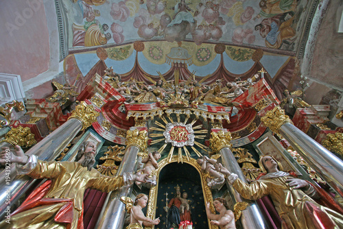 Main altar in parish Church of Our Lady of snow in Kamensko, Croatia
