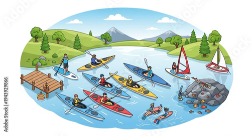 Kayaking on a lake shore.