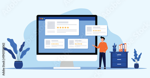 Online Customer Reviews and Rating System on Computer – Feedback and Reputation Flat Vector Illustration