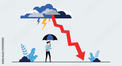 Financial Crisis and Economic Downturn with Falling Arrow – Business Risk Management Flat Vector Illustration