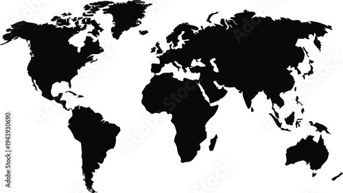 A globe black silhouette of the world map on a white background