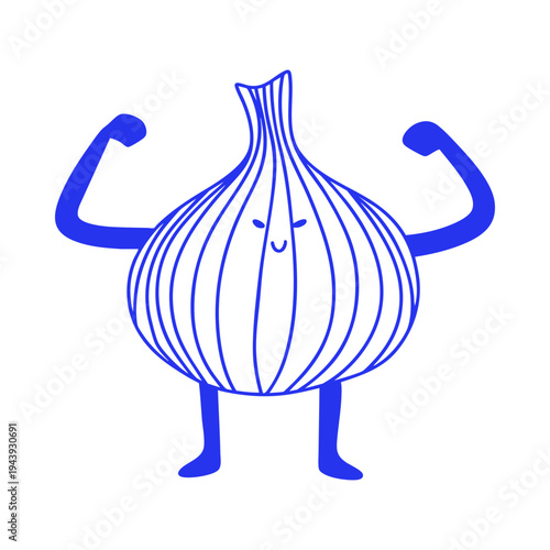 Strong Garlic Character Doodle Illustration