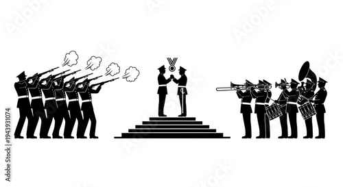 Military Ceremony: Salute Firing Squad and Band with Medal Presentation