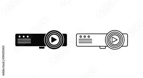 Projector Icons Set with Play Button - Line and glyph icon set - Minimalist, flat icon, outline, glyph, linear, clipart, sticker - icon set