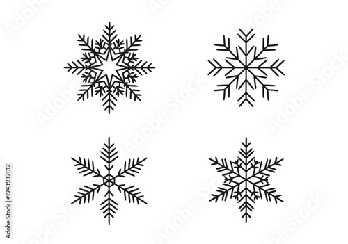Set of four unique snowflake vector illustration icons for winter design elements