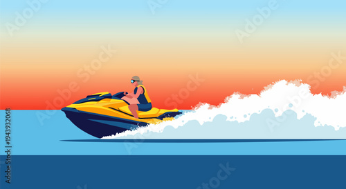 Thrilling Summer Fun A Vector Illustration of a Person Riding a Jet Ski Through Water