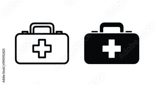 Medical First Aid Case Icons Set Black White - Line and glyph icon set - Minimalist, flat icon, outline, glyph, linear, clipart, sticker - icon set