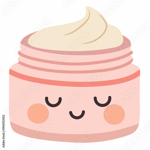 Cute Face Cream Jar with Smiling Label in Flat Vector Style for Skincare Theme