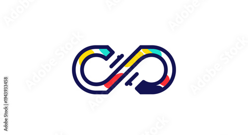 Modern abstract infinity symbol logo design featuring interconnected colorful lines representing creativity, endless possibilities, and continuous flow for a vibrant brand identity