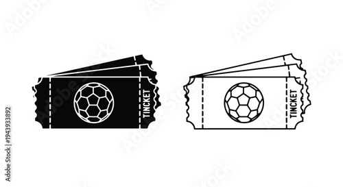 Soccer Ticket Icons Set for Event Design and Marketing - Line and glyph icon set - Minimalist, flat icon, outline, glyph, linear, clipart, sticker - icon set