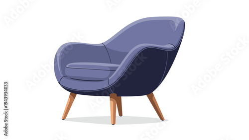 Stylish blue upholstered armchair with wooden legs and comfortable cushions for modern living room interior design and home decor.