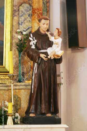 Saint Anthony of Padua, statue on the altar of Saint Florian in the parish church of the Holy Trinity in Sveta Nedelja, Croatia