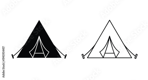 Triangle Tent Camping Icon Set Outline Design - Line and glyph icon set - Minimalist, flat icon, outline, glyph, linear, clipart, sticker - icon set