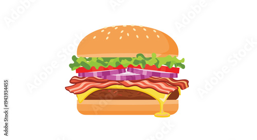 Delicious bacon cheeseburger with melted cheese and fresh toppings