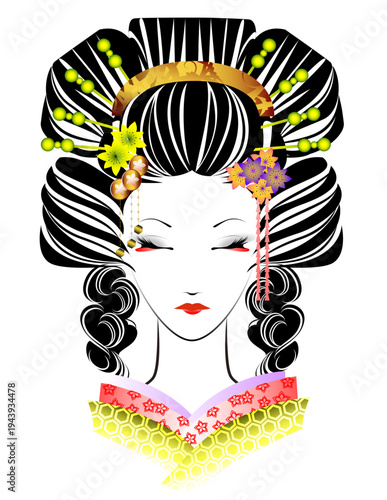 女性の顔、日本髪、着物