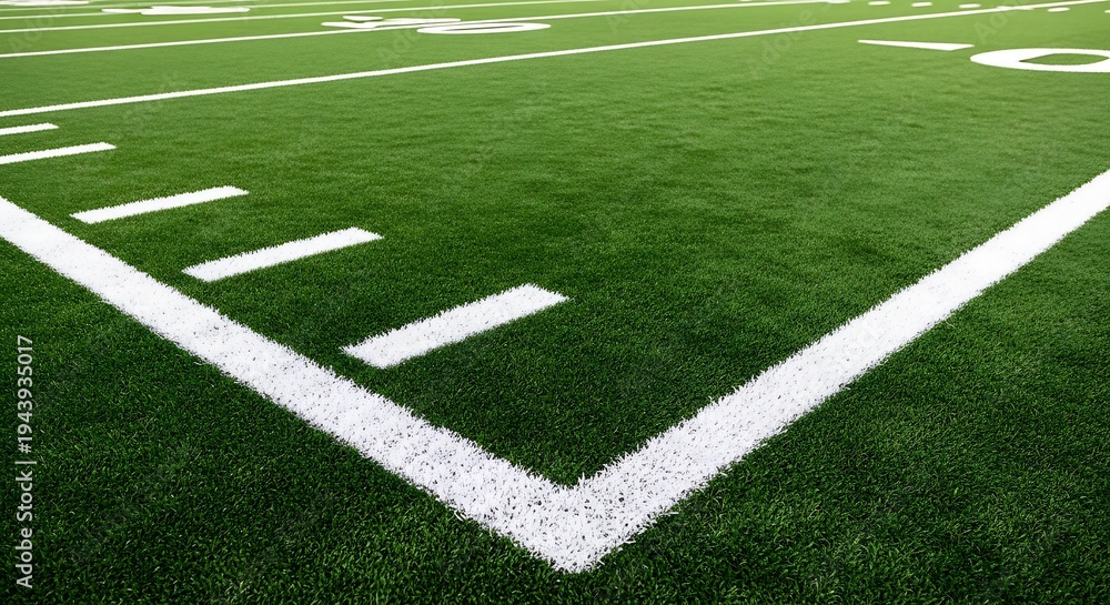 Fototapeta premium Close-up view of a football field's end zone corner with white markings