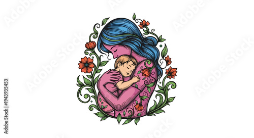 Mother and child hug love.