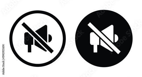 Modern Prohibited Speaker Microphone Icon Set in Purple - Line and glyph icon set - Minimalist, flat icon, outline, glyph, linear, clipart, sticker - icon set