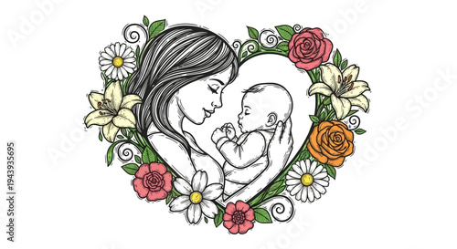 Mother holding newborn baby close.