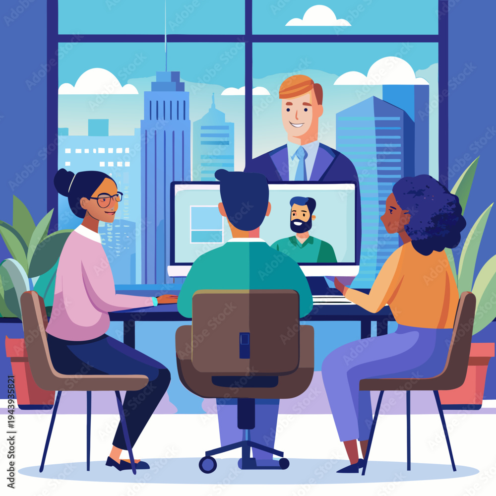 Fototapeta premium Remote team collaboration with video conference