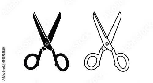 Black and White Scissors Icon Set for Design Projects - Line and glyph icon set - Minimalist, flat icon, outline, glyph, linear, clipart, sticker - icon set