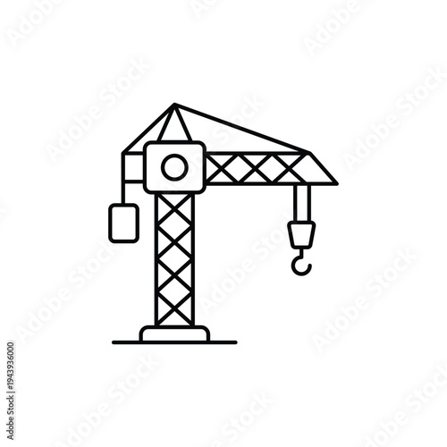 Tall Construction Crane with Lifting Hook and Cable Arm.
