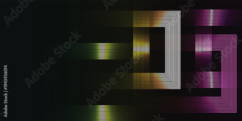 Abstract geometric shapes with vibrant colors and dynamic light effects.