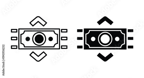 Camera Lens Icon Set with Arrow Directions - Line and glyph icon set - Minimalist, flat icon, outline, glyph, linear, clipart, sticker - icon set