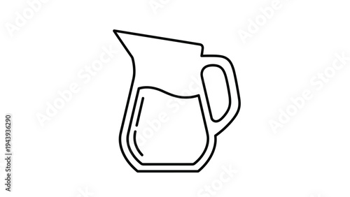 Simple black and white line icon of a glass pitcher filled with water representing healthy hydration and kitchenware equipment.