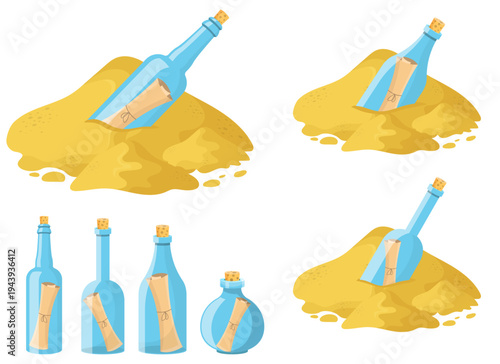 Message in a bottle: an old style call for help on the shoreline beach