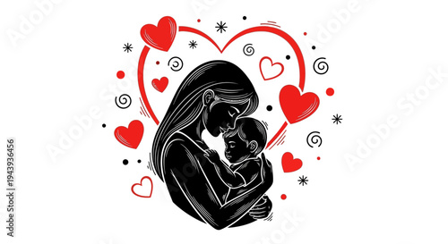 Mother holding newborn baby close.