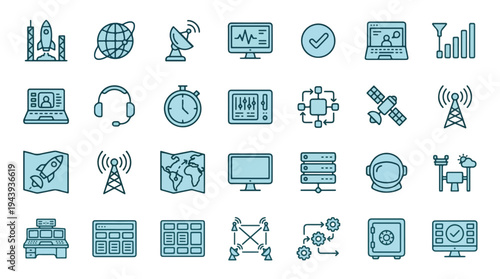 Technology Icons Set with Communication and Internet Symbols Vector illustration