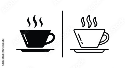 Coffee Cup Icons Set with Steam for UI Design - Line and glyph icon set - Minimalist, flat icon, outline, glyph, linear, clipart, sticker - icon set