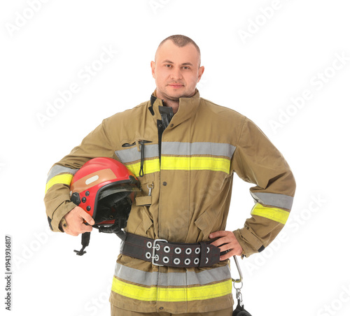Male firefighter with helme...