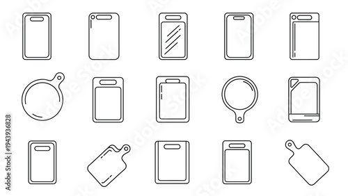 Assorted wooden cutting and serving boards in various geometric shapes for kitchen utensil collection and culinary design projects.